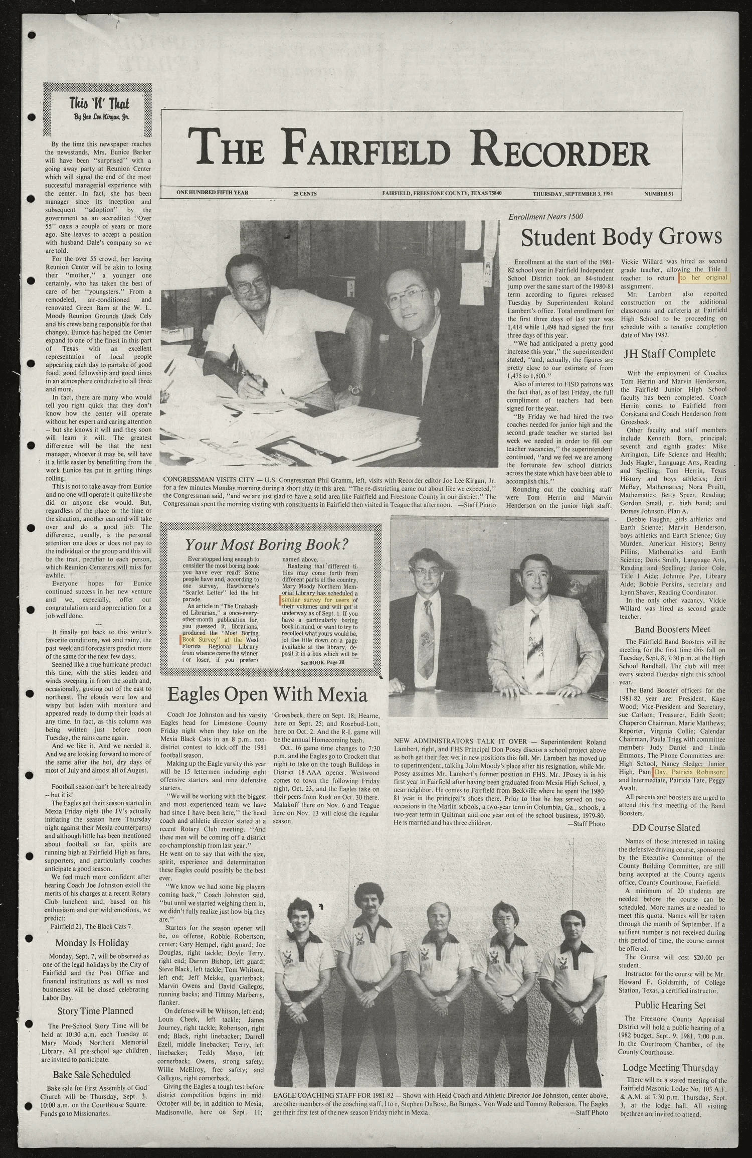 The Fairfield Recorder (Fairfield, Tex.), Vol. 105, No. 51, Ed. 1 Thursday, September 3, 1981